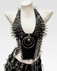 Sleek Women's Spiked Halter Top | Vegan Leather, Punk Style Going Out Top 0