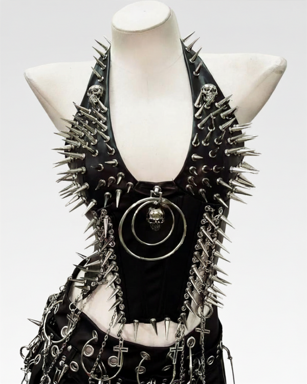 Sleek Women's Spiked Halter Top | Vegan Leather, Punk Style Going Out Top 0