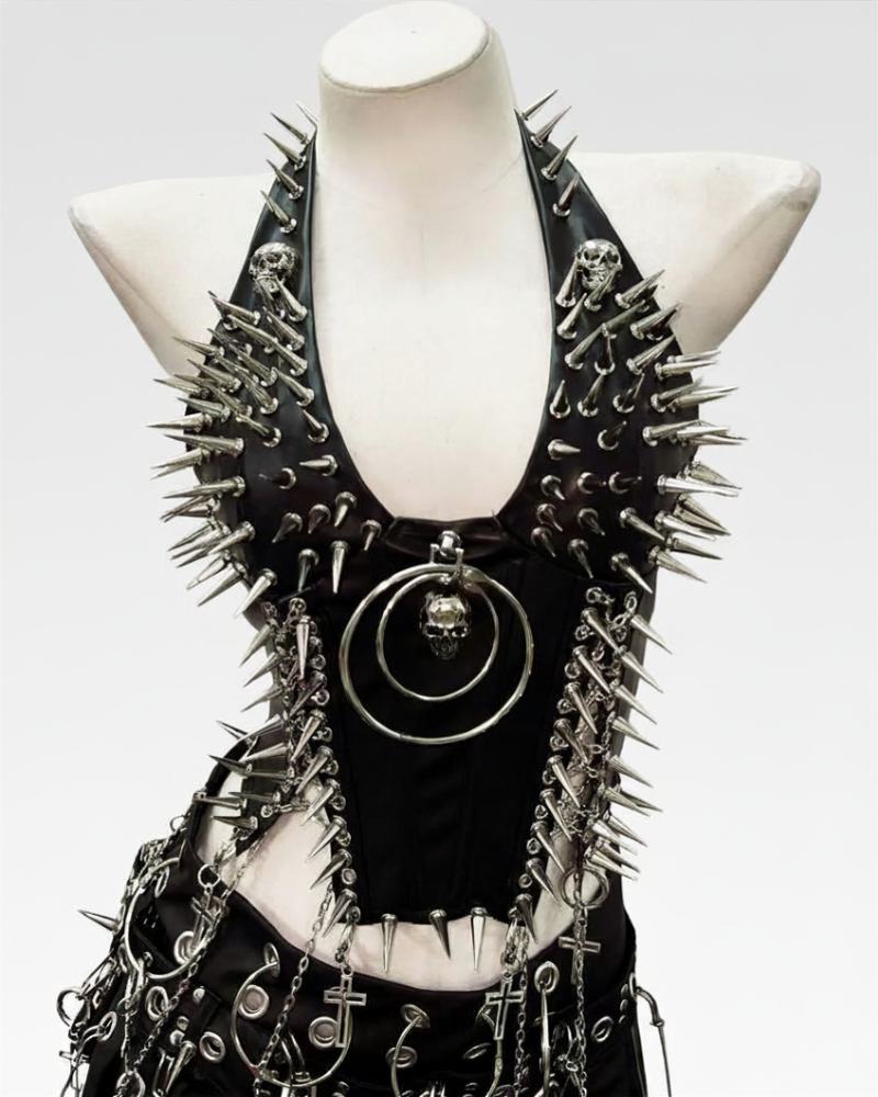 Sleek Women's Spiked Halter Top | Vegan Leather, Punk Style Going Out Top 0