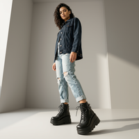 Women's Chunky Gothic Ankle Platform Boots – Lace-Up Buckle Wedge Booties 0