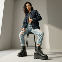 Women's Chunky Gothic Ankle Platform Boots – Lace-Up Buckle Wedge Booties 1