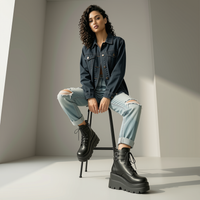 Women's Chunky Gothic Ankle Platform Boots – Lace-Up Buckle Wedge Booties 2