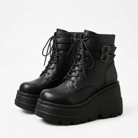 Women's Chunky Gothic Ankle Platform Boots – Lace-Up Buckle Wedge Booties 5