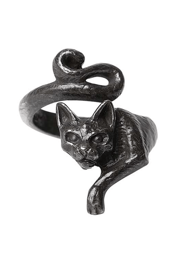 Black Cat Wrap Ring in Antiqued English Pewter – Unisex