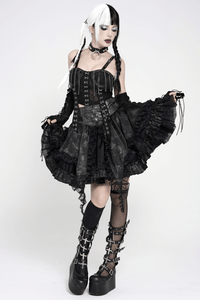 Black Gothic Corset Mini Skirt with Lace-Up Details