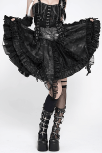 Black Gothic Corset Mini Skirt with Lace-Up Details