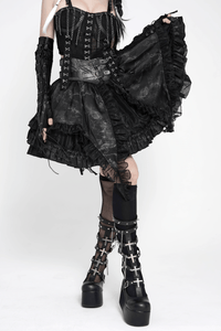 Black Gothic Corset Mini Skirt with Lace-Up Details