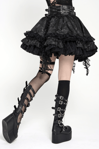Black Gothic Corset Mini Skirt with Lace-Up Details