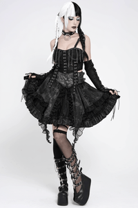 Black Gothic Corset Mini Skirt with Lace-Up Details