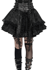 Black Gothic Corset Mini Skirt with Lace-Up Details