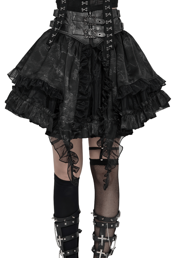 Black Gothic Corset Mini Skirt with Lace-Up Details
