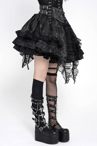 Black Gothic Corset Mini Skirt with Lace-Up Details