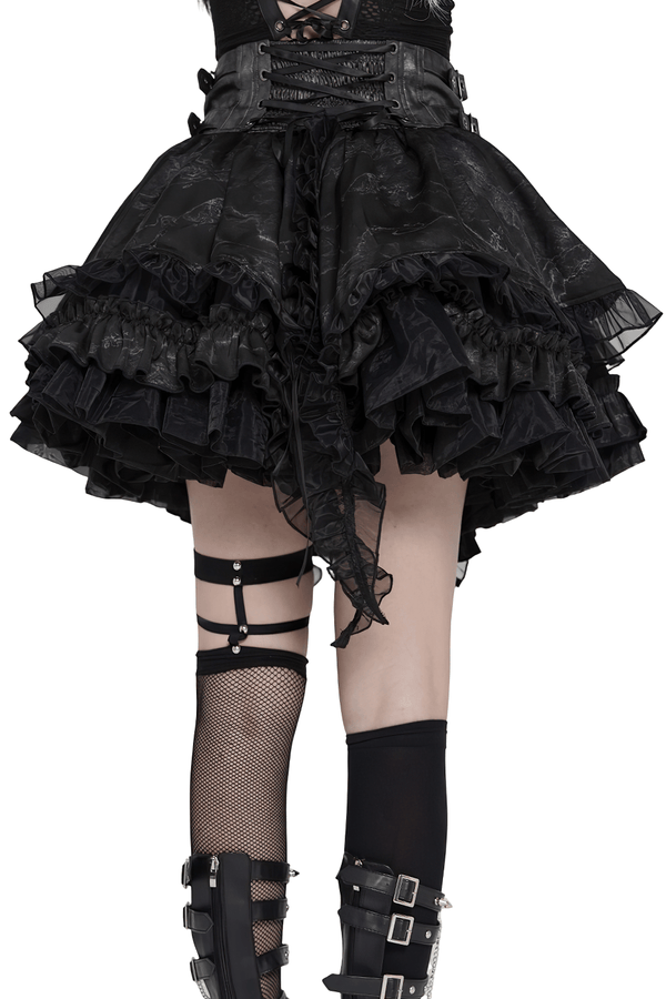 Black Gothic Corset Mini Skirt with Lace-Up Details