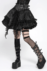 Black Gothic Corset Mini Skirt with Lace-Up Details