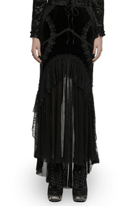 Black Gothic Fishtail Skirt – Velvet Lace Mermaid Style