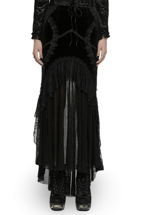 Black Gothic Fishtail Skirt – Velvet Lace Mermaid Style