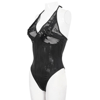 Black Gothic One-Piece Swimsuit with Metal Details
