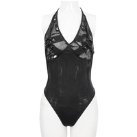Black Gothic One-Piece Swimsuit with Metal Details
