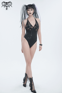 Black Gothic One-Piece Swimsuit with Metal Details