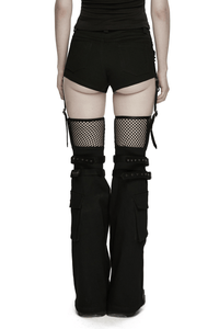 Black Lace-Up Punk Shorts with Detachable Flared Pants