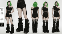 Black Lace-Up Punk Shorts with Detachable Flared Pants