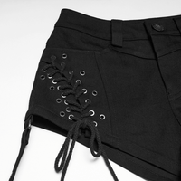 Black Lace-Up Punk Shorts with Detachable Flared Pants