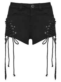 Black Lace-Up Punk Shorts with Detachable Flared Pants