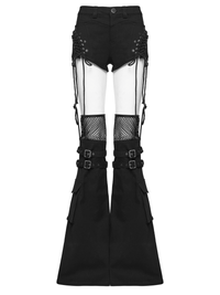 Black Lace-Up Punk Shorts with Detachable Flared Pants