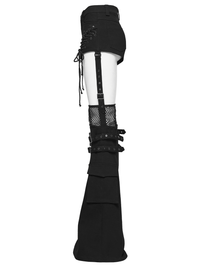 Black Lace-Up Punk Shorts with Detachable Flared Pants