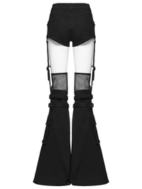Black Lace-Up Punk Shorts with Detachable Flared Pants
