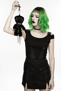 Black Faux Fur Punk Rebel Doll Keychain – Gothic Plush Charm