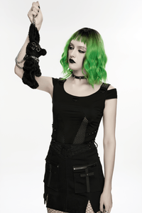 Black Faux Fur Punk Rebel Doll Keychain – Gothic Plush Charm