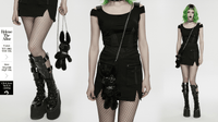 Black Faux Fur Punk Rebel Doll Keychain – Gothic Plush Charm