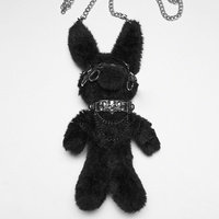 Black Faux Fur Punk Rebel Doll Keychain – Gothic Plush Charm