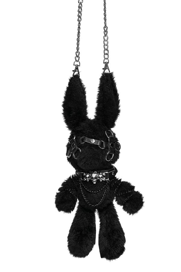 Black Faux Fur Punk Rebel Doll Keychain – Gothic Plush Charm