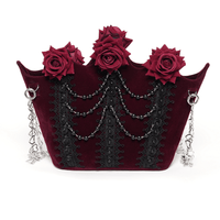 Burgundy Velvet Gothic Rose Shoulder Bag with Chain Straps