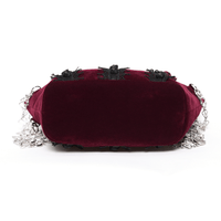 Burgundy Velvet Gothic Rose Shoulder Bag with Chain Straps