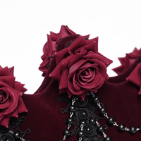 Burgundy Velvet Gothic Rose Shoulder Bag with Chain Straps