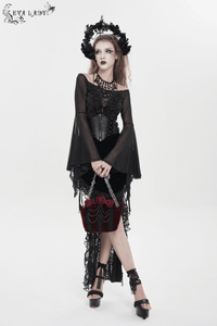 Burgundy Velvet Gothic Rose Shoulder Bag with Chain Straps