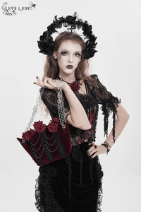 Burgundy Velvet Gothic Rose Shoulder Bag with Chain Straps