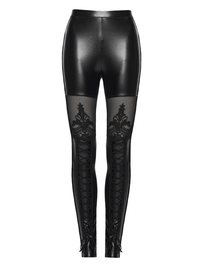 Gothic Lace-Up Mesh Leggings for Women – Rubberized Black