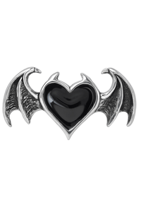English Pewter Black Heart Ring with Bat Wings – Gothic Statement