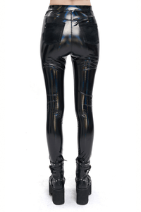 Women's Black PU Leather Slim Pants – Gothic Punk Style