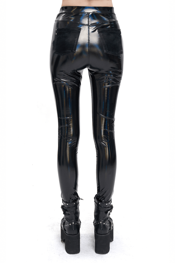 Women's Black PU Leather Slim Pants – Gothic Punk Style