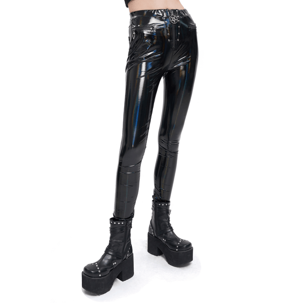 Women's Black PU Leather Slim Pants – Gothic Punk Style