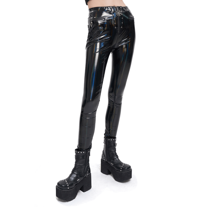 Women's Black PU Leather Slim Pants – Gothic Punk Style