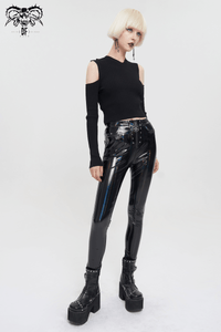 Women's Black PU Leather Slim Pants – Gothic Punk Style