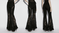 Black Gothic Lace Denim Flared Pants for Women