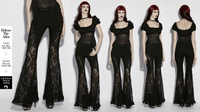 Black Gothic Lace Denim Flared Pants for Women