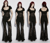 Black Gothic Lace Denim Flared Pants for Women